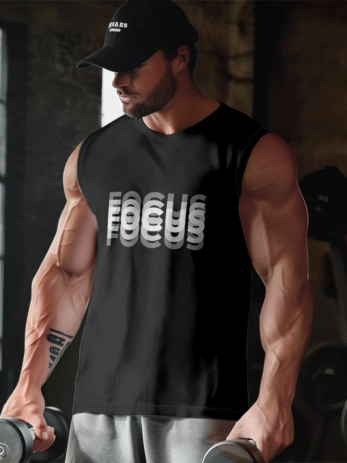 Mens Crewneck Tank Tops Focus Gradient Beach Sleeveless Shirt
