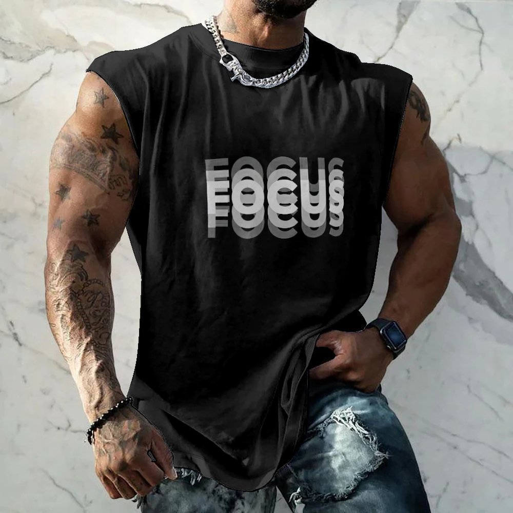 Mens Crewneck Tank Tops Focus Gradient Beach Sleeveless Shirt