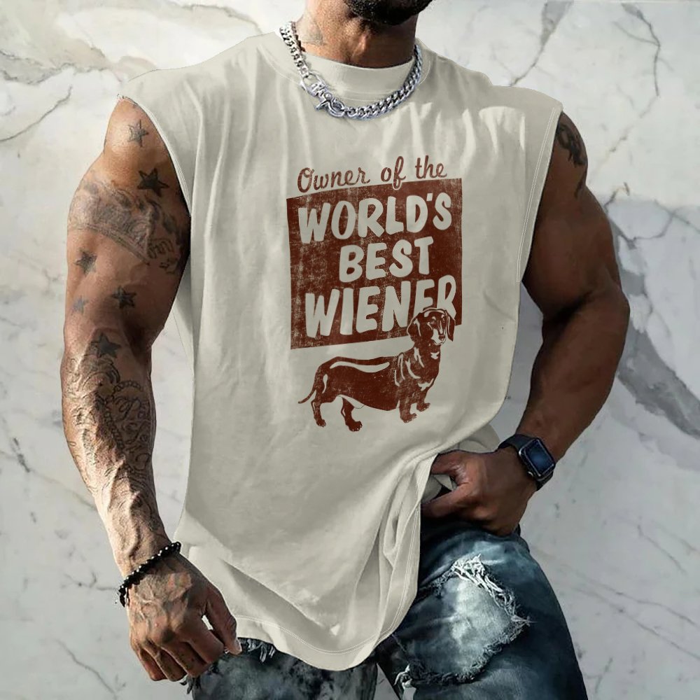 Mens Crewneck Tank Tops World‘s Best Wiener Dog Dachshund Beach Sleeveless Shirt