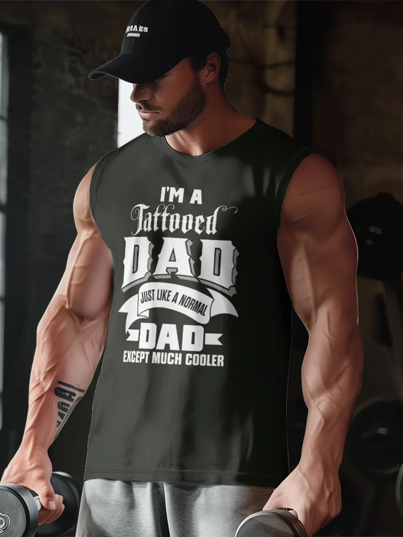Mens Crewneck Tank Tops Dad Tattoo Beach Sleeveless Shirt