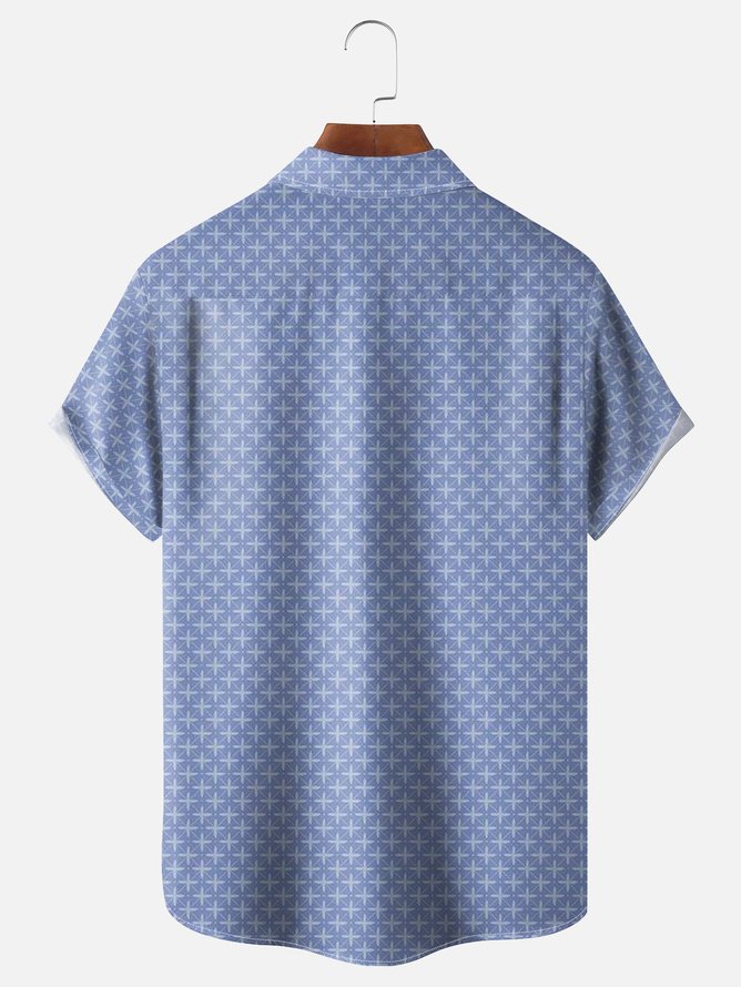 Tall Size Moisture-wicking Geomatric Chest Pocket Casual Shirt