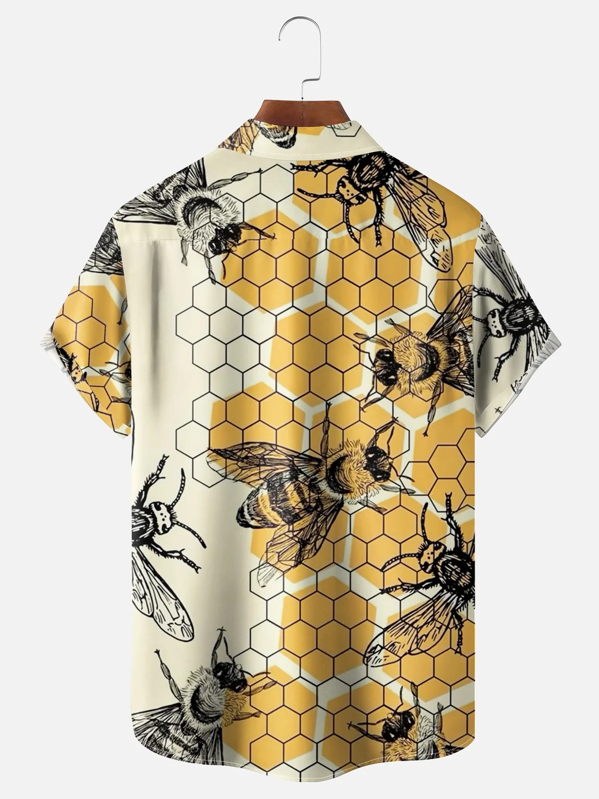 Tall Size Moisture-wicking Bee Art Illustration Chest Pocket Hawaiian Shirt