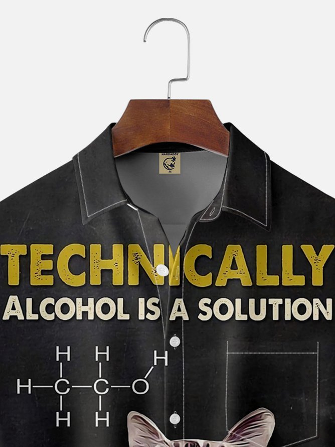 Tall Size Moisture-wicking Chemistry Cat Bartender Cocktail Chest Pocket Hawaiian Shirt