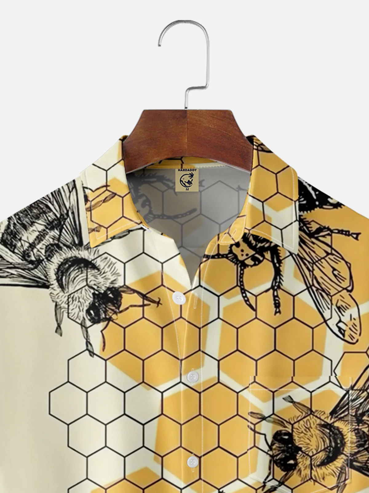 Tall Size Moisture-wicking Bee Art Illustration Chest Pocket Hawaiian Shirt