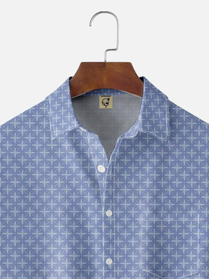 Tall Size Moisture-wicking Geomatric Chest Pocket Casual Shirt
