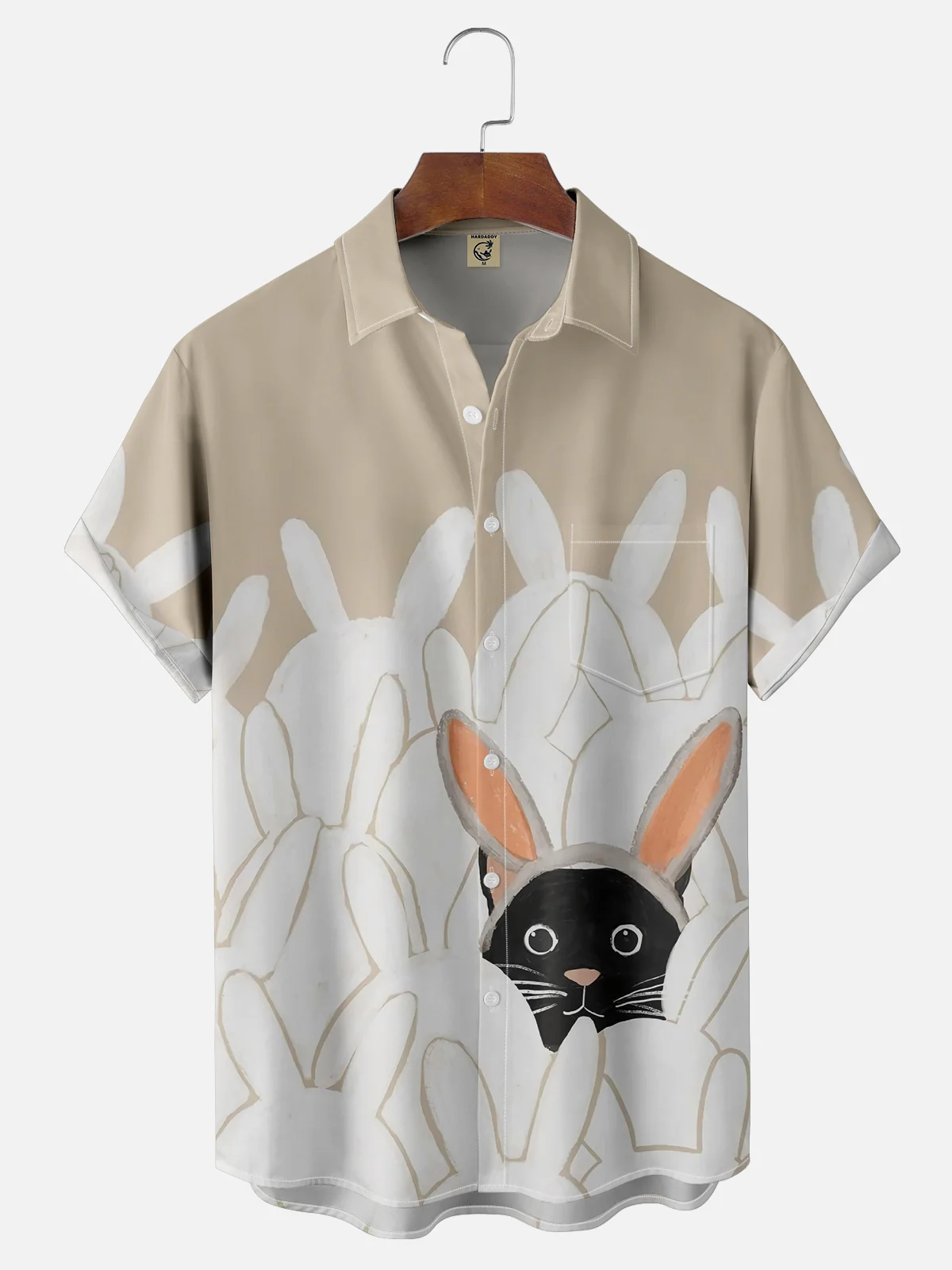 Moisture-wicking Easter Bunny Cat Funny Chest Pocket Casual Shirt