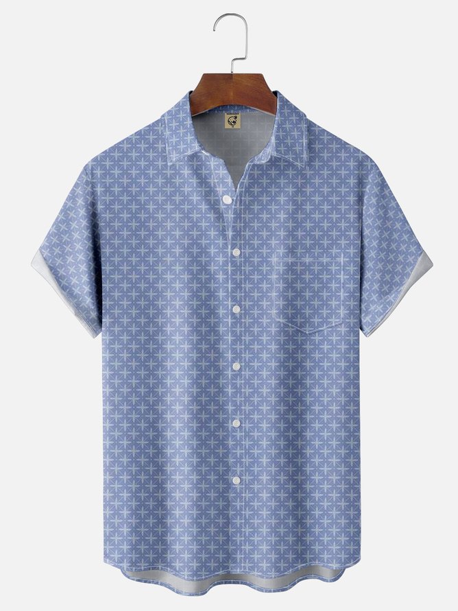 Tall Size Moisture-wicking Geomatric Chest Pocket Casual Shirt