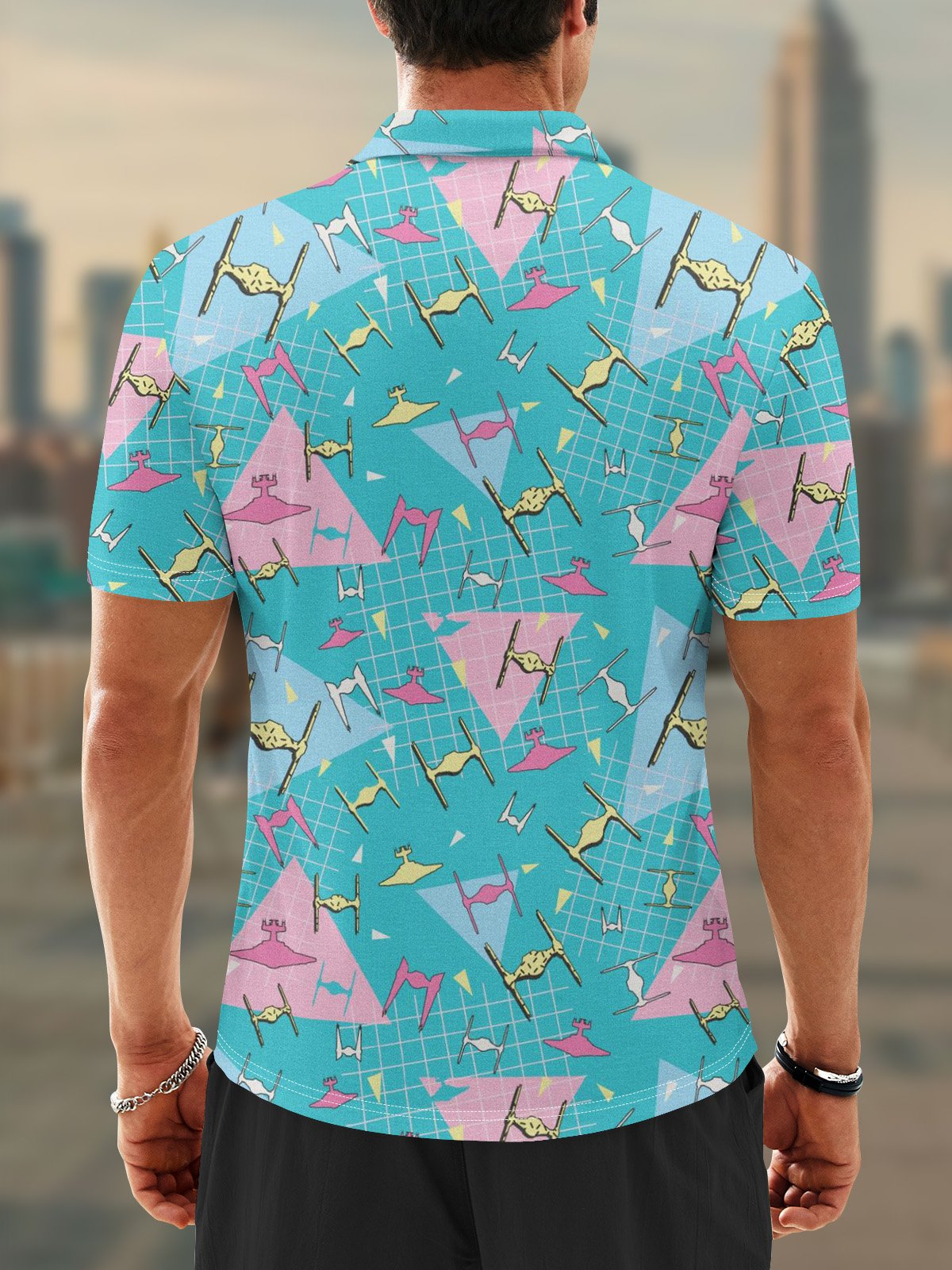 Moisture Wicking Star Geometry Spaceship Golf Polo