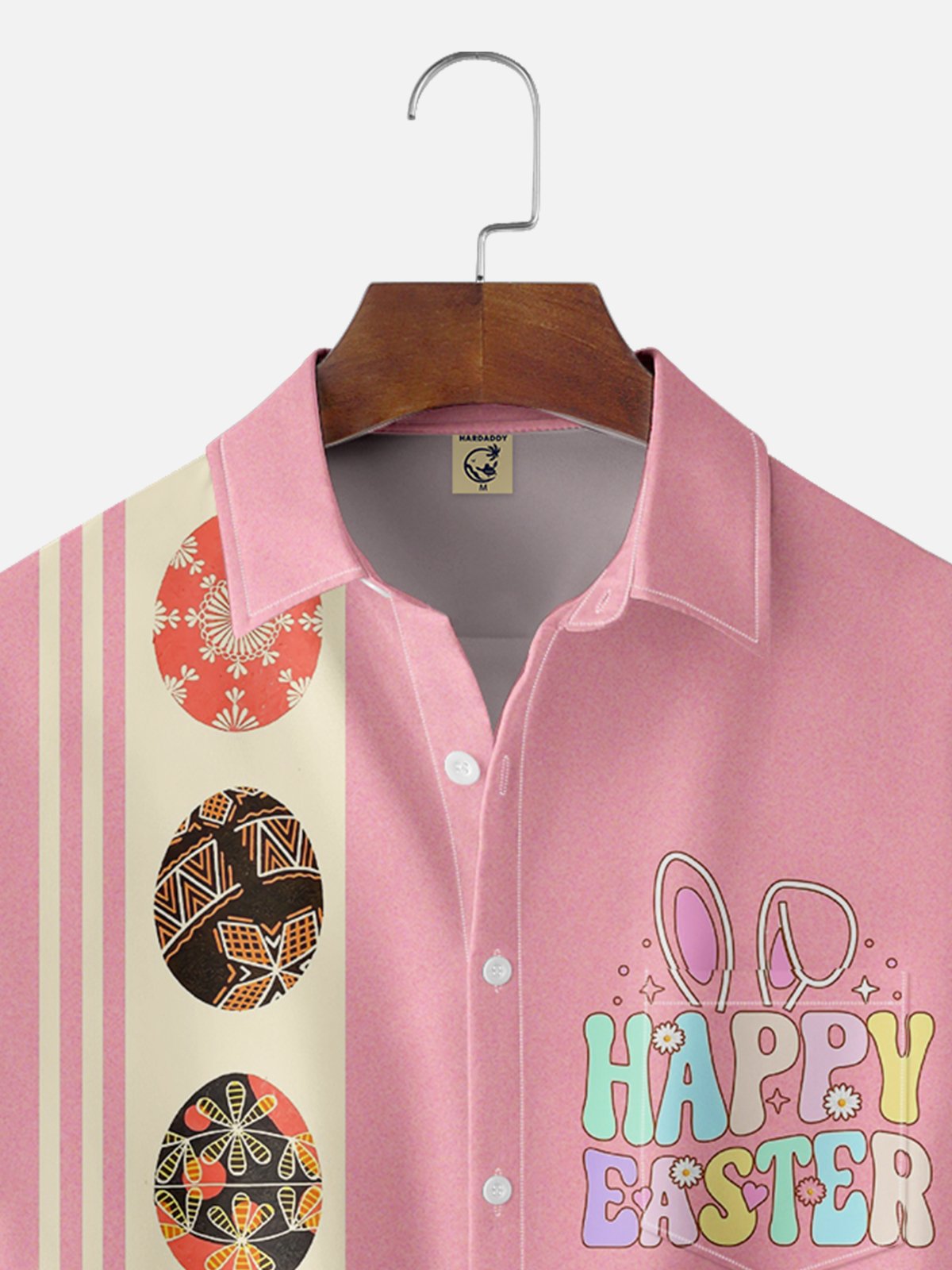 Moisture-wicking Happy Easter Classic Vintage Egg Art Chest Pocket Bowling Shirt