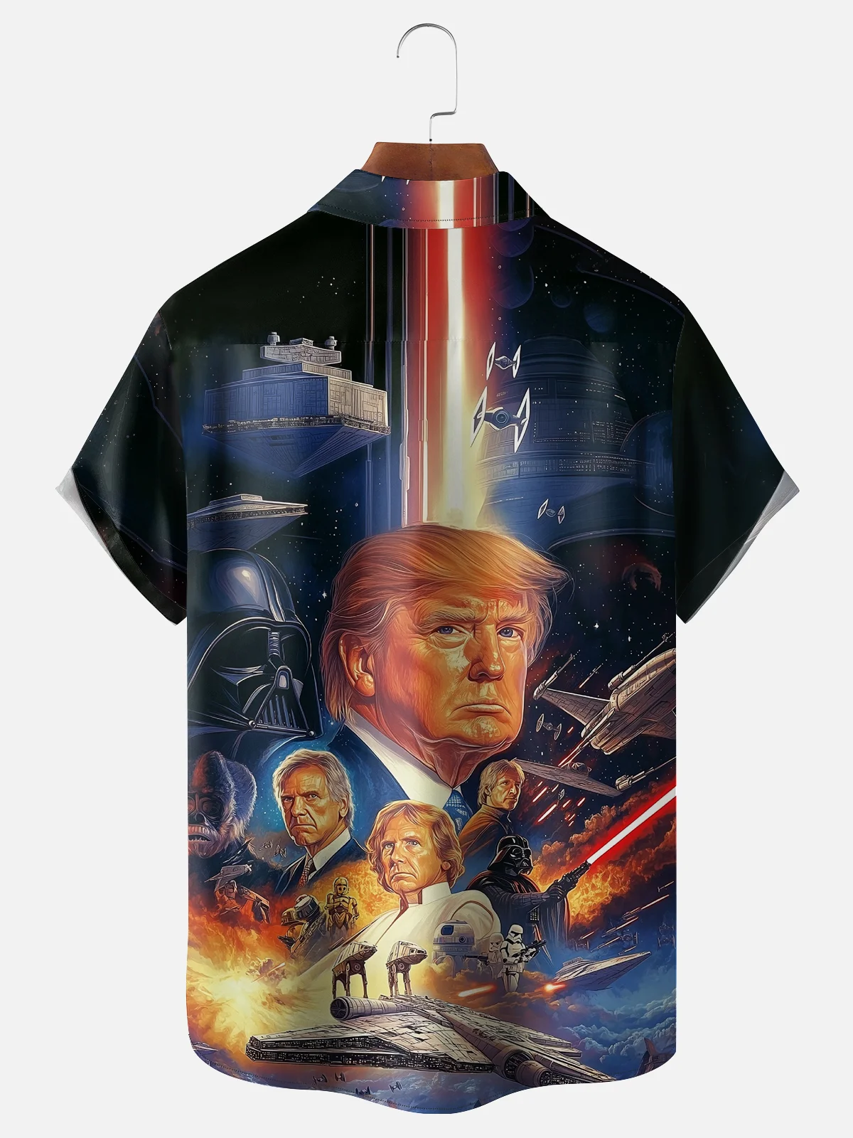 Moisture Wicking Star Warrior Trump Chest Pocket Hawaiian Shirt