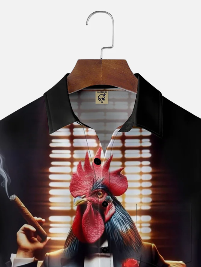 Tall Size Moisture-wicking Cockfather Chicken Chest Pocket Casual Shirt