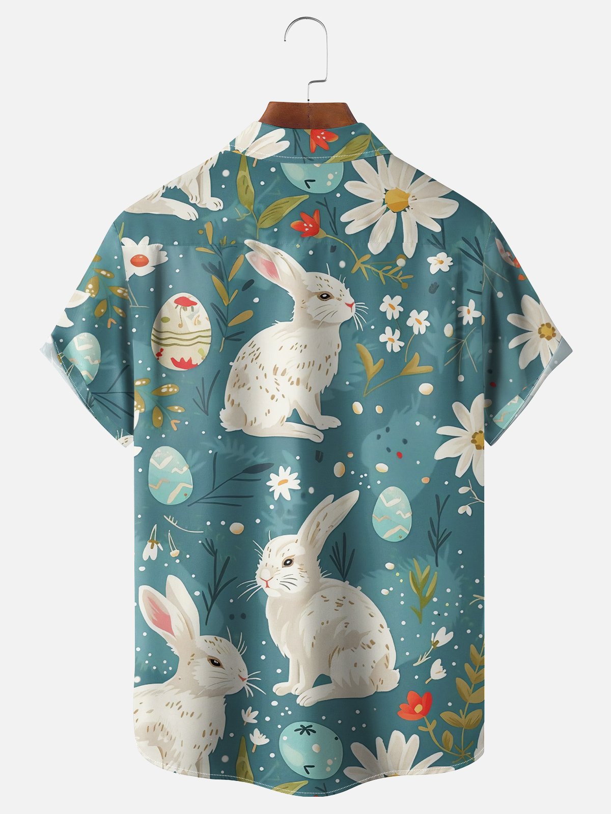 Moisture-wicking Easter Bunny Eggs Chest Pocket Casual Shirt