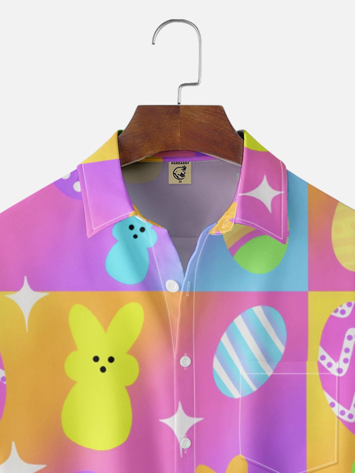 Moisture-wicking Easter Bunny Eggs Gradient Color Chest Pocket Casual Shirt