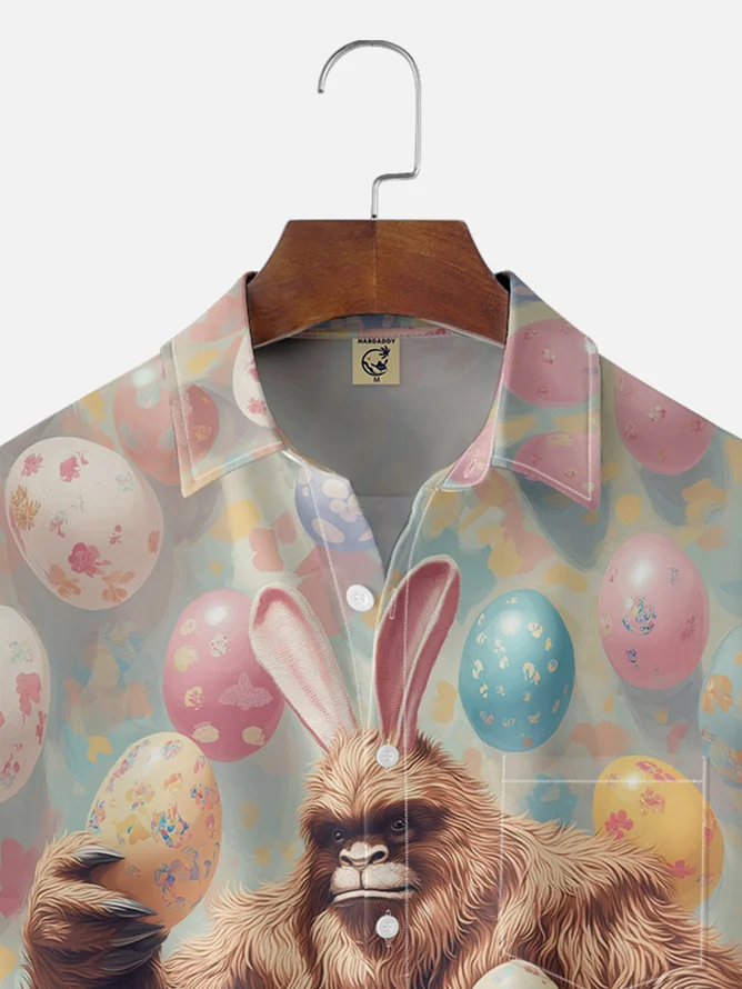 Tall Size Moisture-wicking Easter Bigfoot Bunny Chest Pocket Casual Shirt