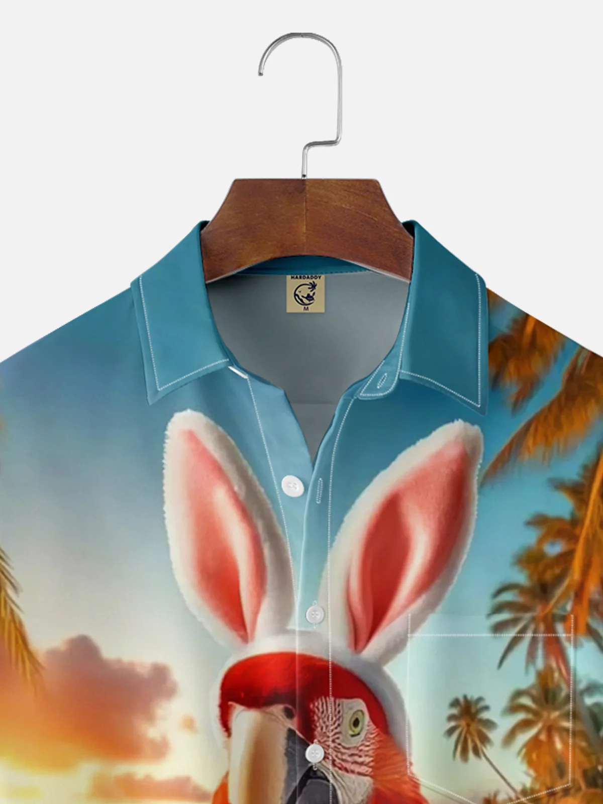 Moisture-wicking Happy Easter Parrot Bunny Cocktail Water Beach Chest Pocket Casual Shirt