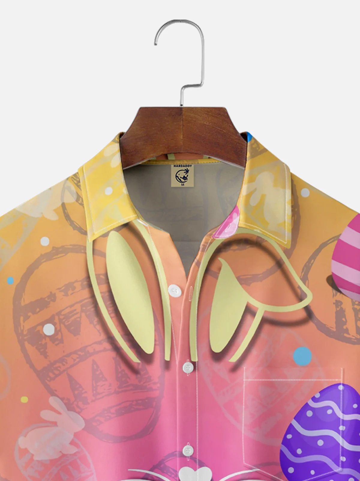 Moisture-wicking Easter Bunny Eggs Gradient Color Chest Pocket Casual Shirt
