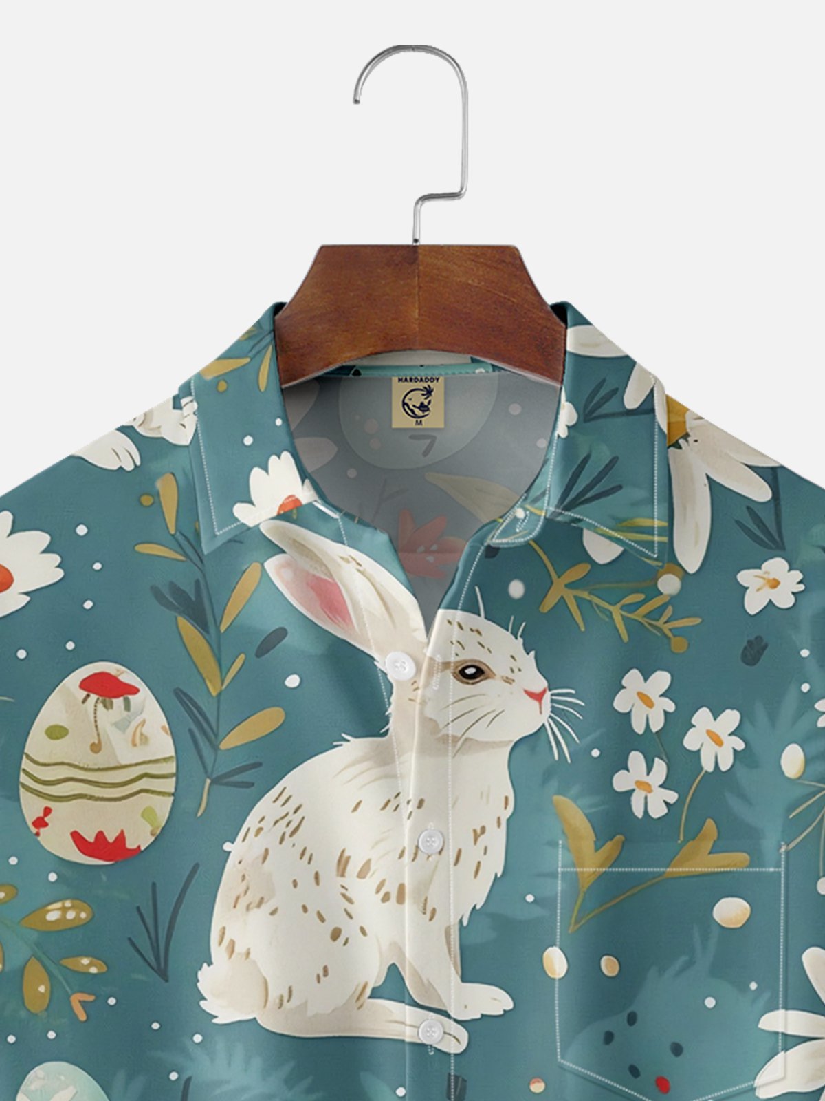 Moisture-wicking Easter Bunny Eggs Chest Pocket Casual Shirt