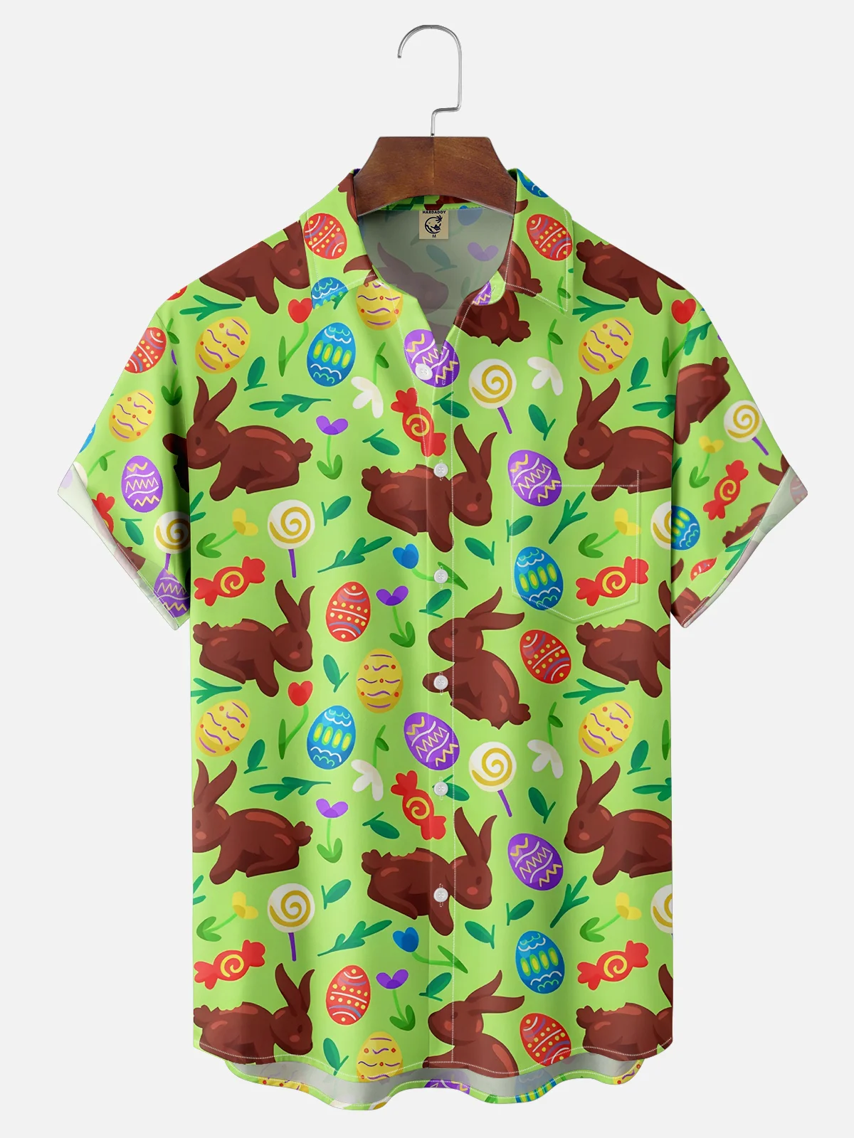 Moisture-wicking Easter Bunny Egg Chocolate Candy Chest Pocket Casual Shirt