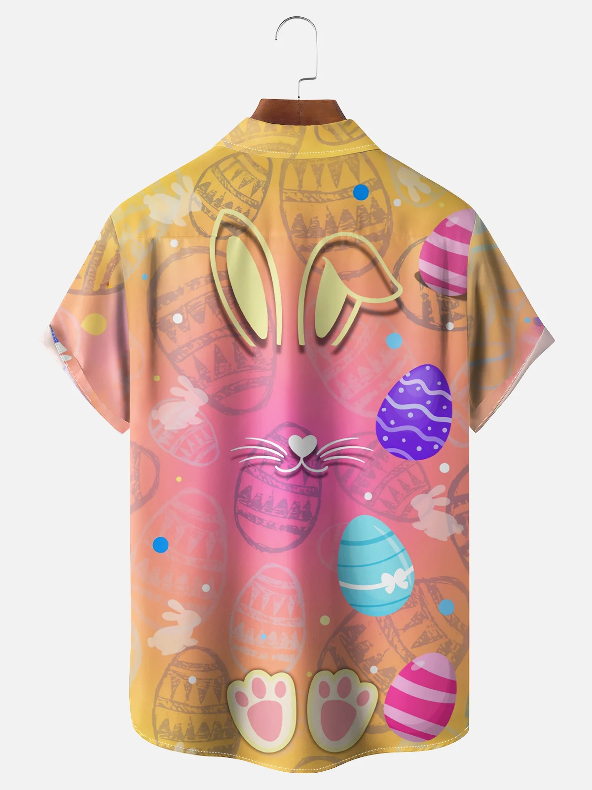 Moisture-wicking Easter Bunny Eggs Gradient Color Chest Pocket Casual Shirt