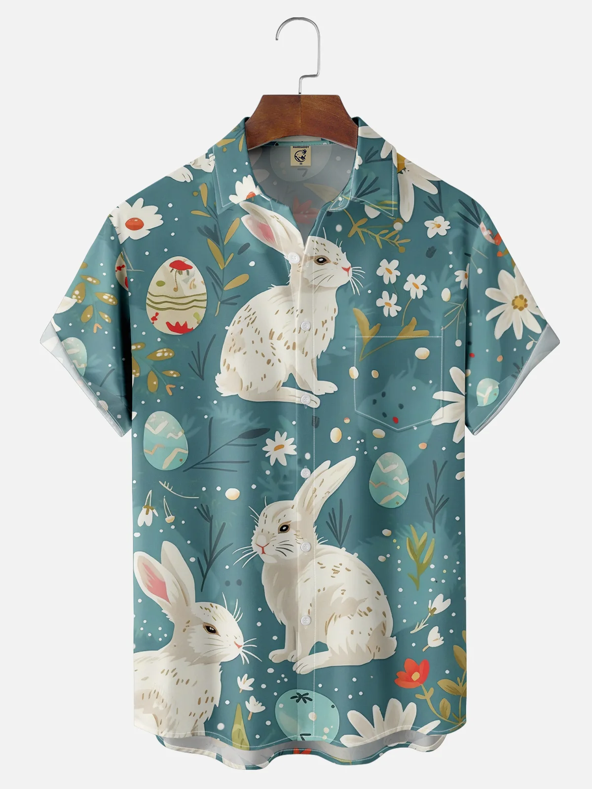 Moisture-wicking Easter Bunny Eggs Chest Pocket Casual Shirt