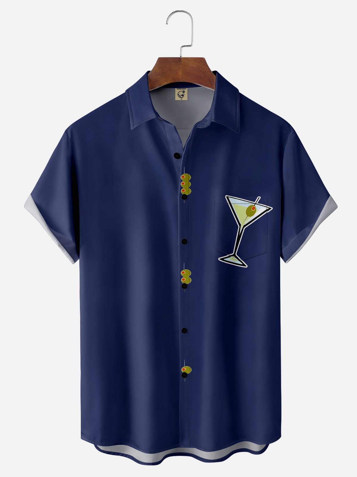 Moisture-wicking Cocktail Olive White Art Lotus Chest Pocket  Bowling Shirt