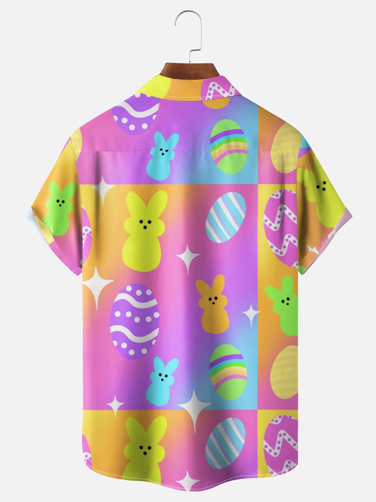 Moisture-wicking Easter Bunny Eggs Gradient Color Chest Pocket Casual Shirt