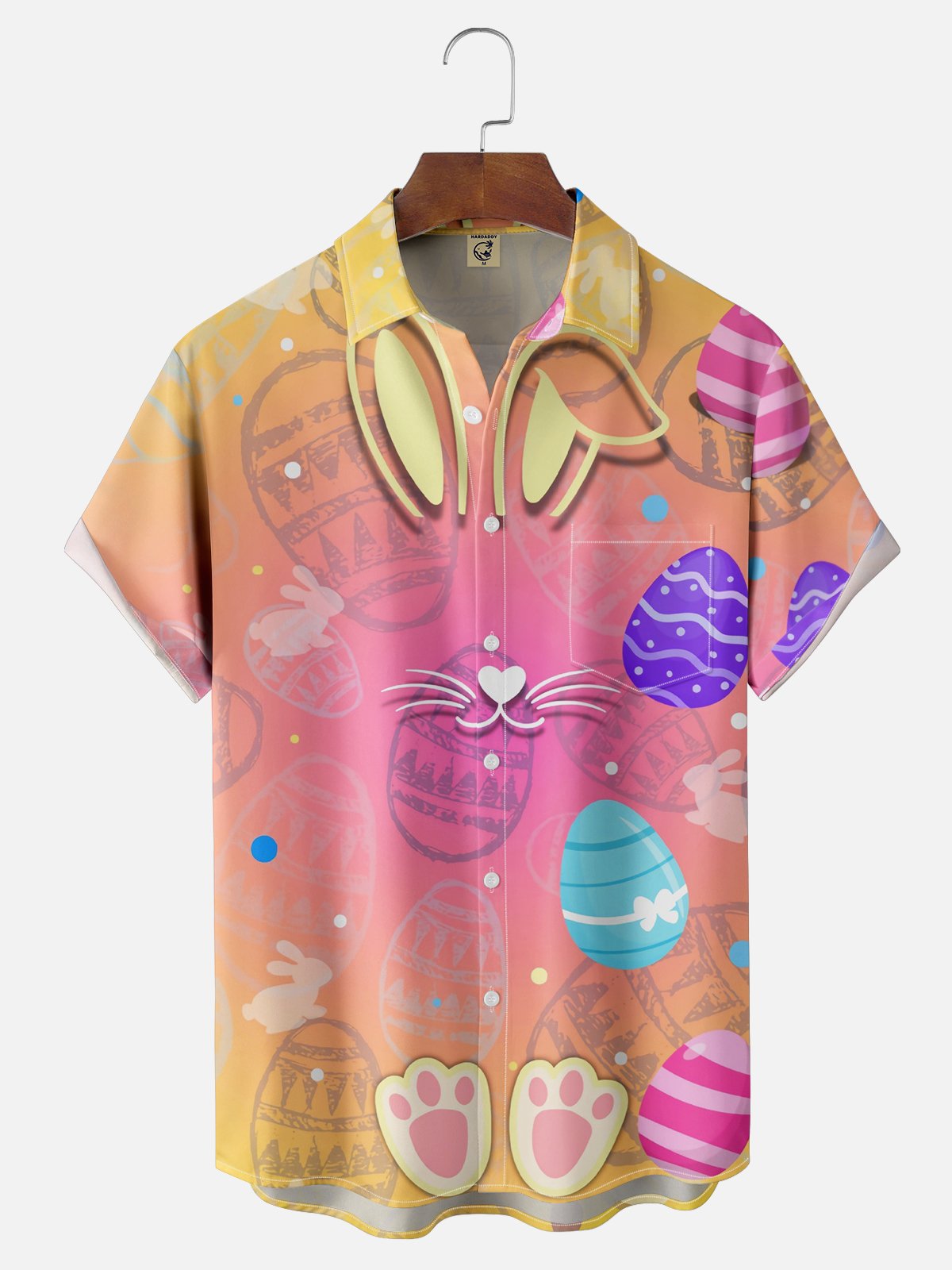 Moisture-wicking Easter Bunny Eggs Gradient Color Chest Pocket Casual Shirt
