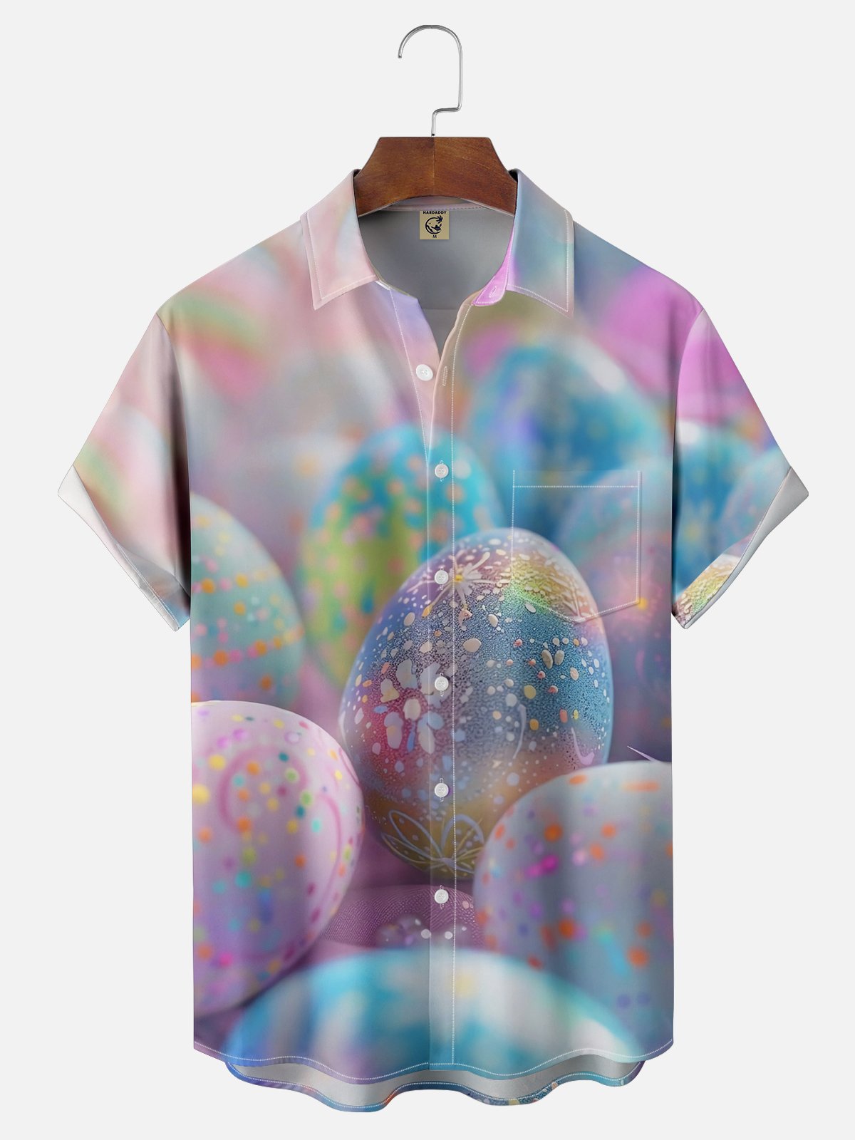 Moisture-wicking Easter Egg Gradient Color Chest Pocket Casual Shirt