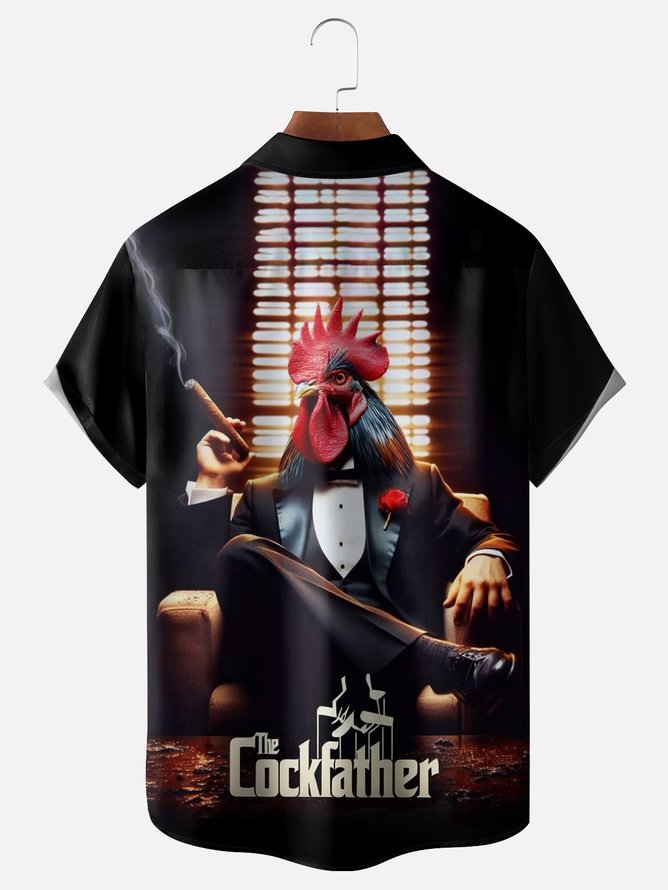Tall Size Moisture-wicking Cockfather Chicken Chest Pocket Casual Shirt