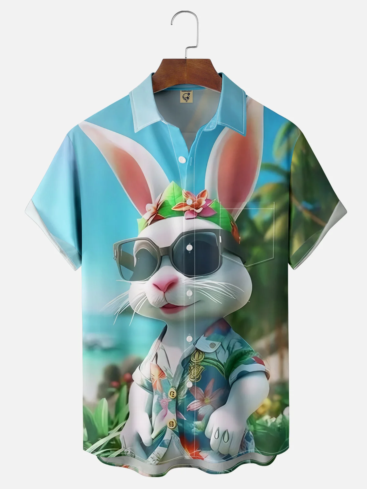 Moisture-wicking Happy Easter Holiday Bunny Chest Pocket Casual Shirt