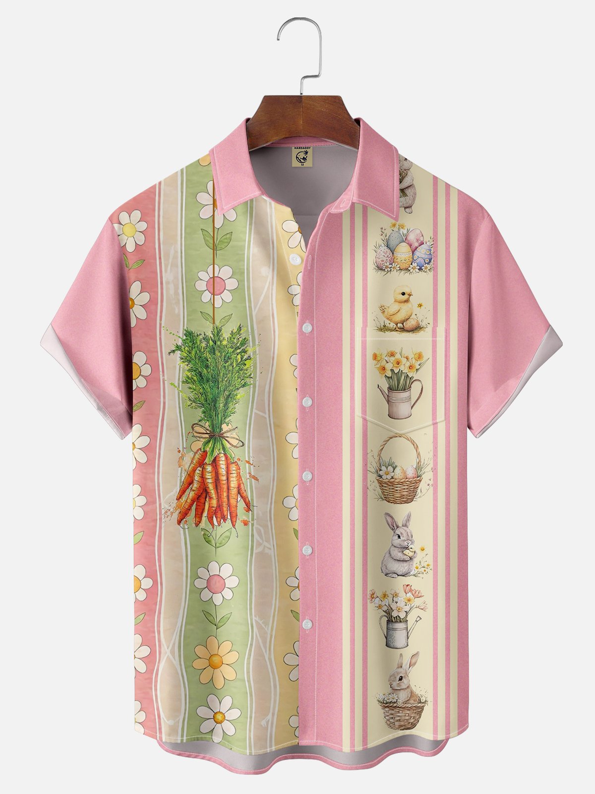 Moisture-wicking Happy Easter Funny Carrot Egg Bunny Chest Pocket Bowling Shirt