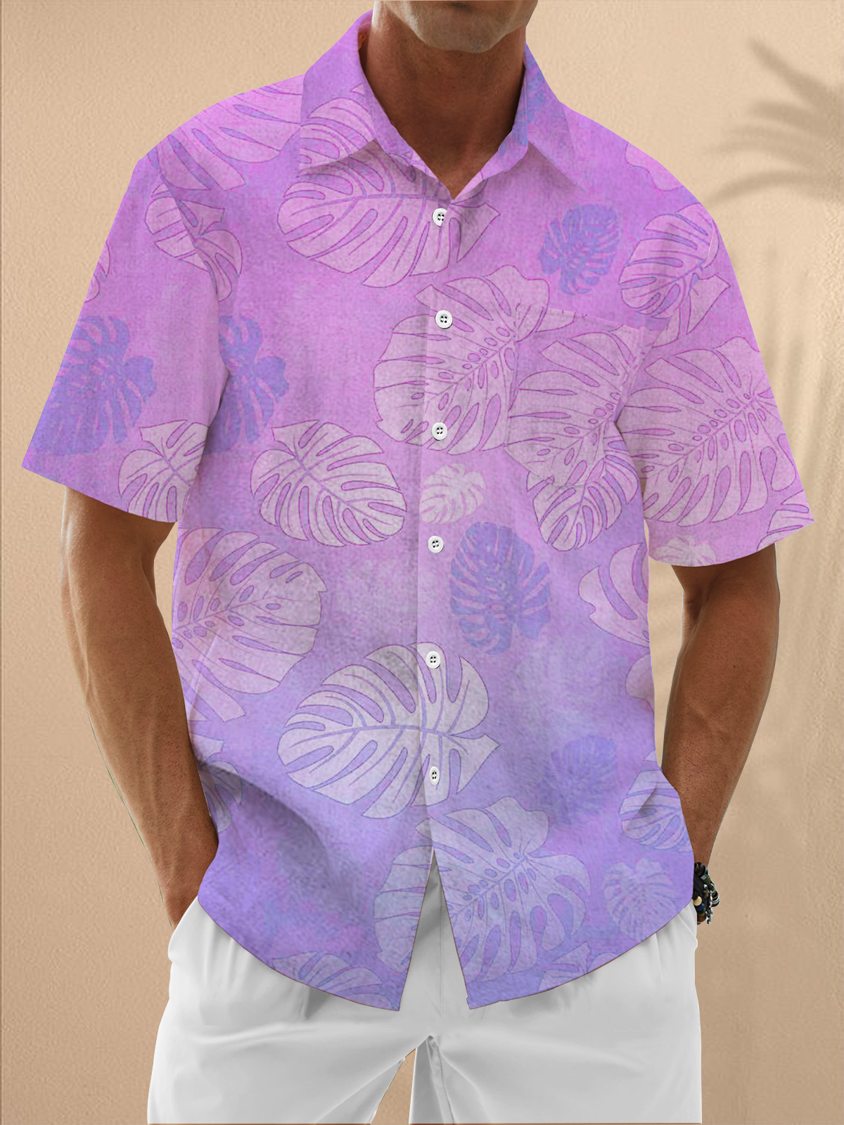 Moisture Wicking Gradient Floral Chest Pocket Hawaiian Shirt