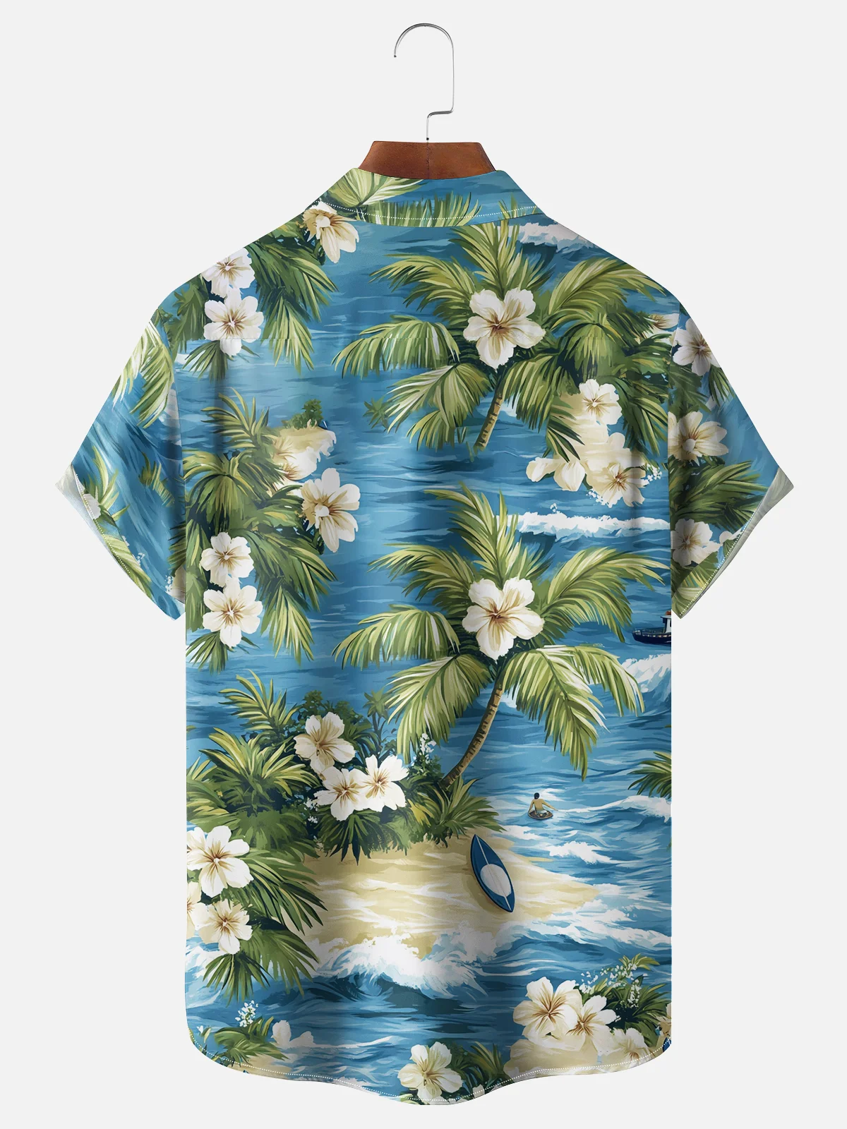 Moisture-wicking Tropical Palm Tree Floral Chest Pocket Hawaiian Shirt