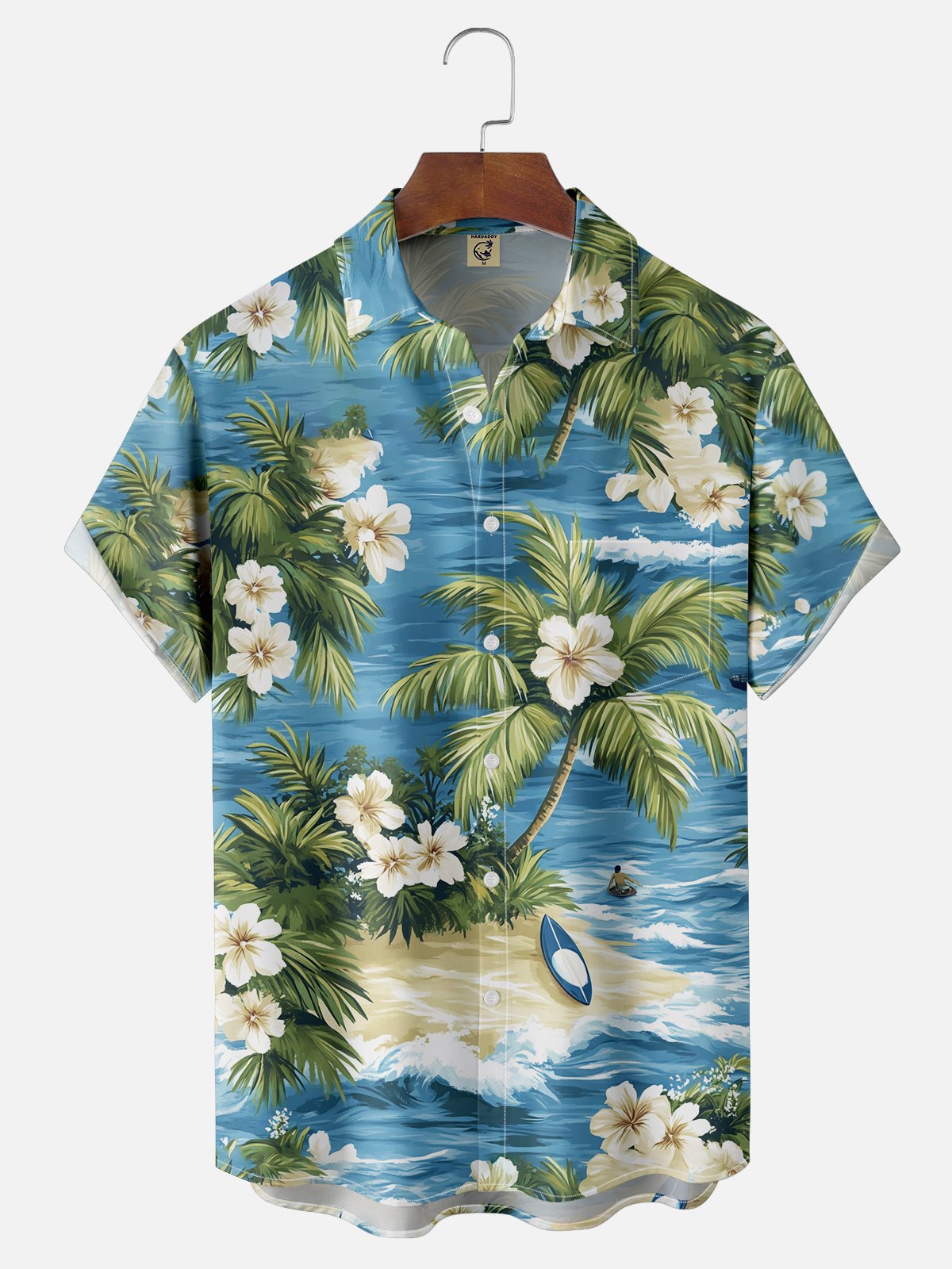 Moisture-wicking Tropical Palm Tree Floral Chest Pocket Hawaiian Shirt