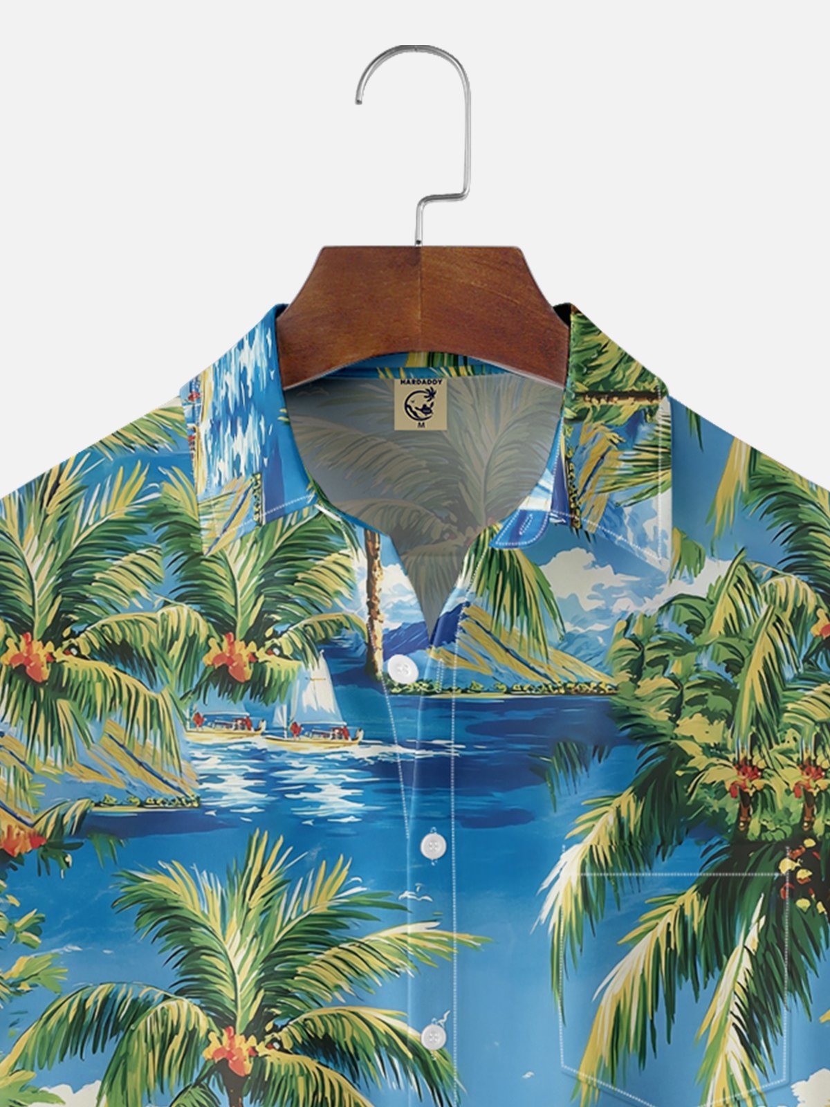 Moisture-wicking Tropical Palm Tree Chest Pocket Hawaiian Shirt