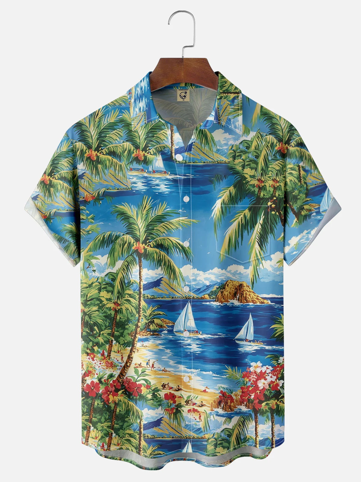 Moisture-wicking Tropical Palm Tree Chest Pocket Hawaiian Shirt