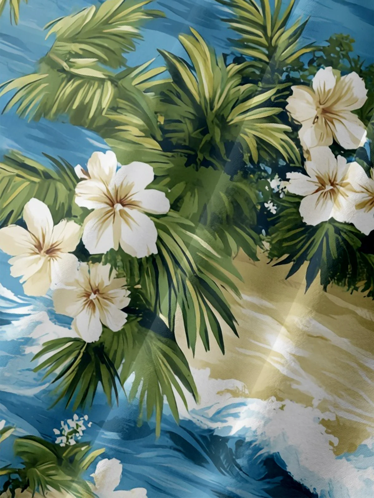 Moisture-wicking Tropical Palm Tree Floral Chest Pocket Hawaiian Shirt