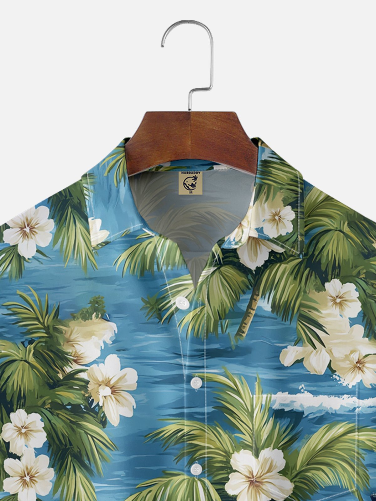 Moisture-wicking Tropical Palm Tree Floral Chest Pocket Hawaiian Shirt