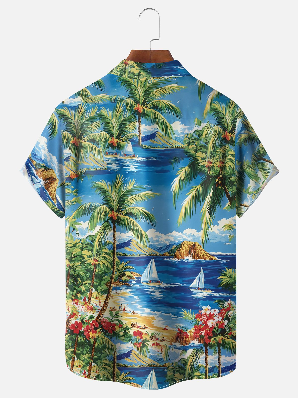 Moisture-wicking Tropical Palm Tree Chest Pocket Hawaiian Shirt