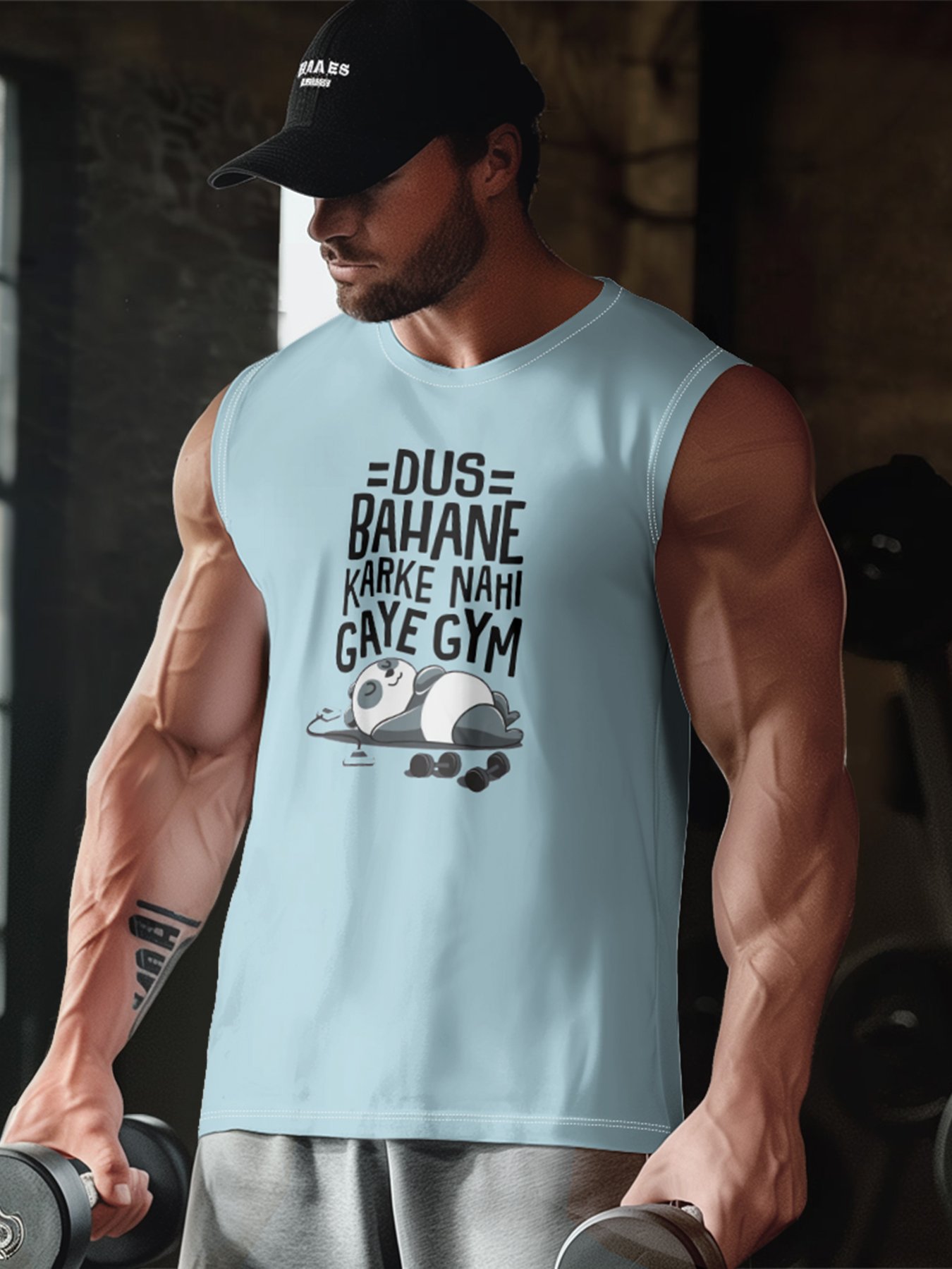 Mens Crewneck Tank Tops Gym Panda Beach Sleeveless Shirt