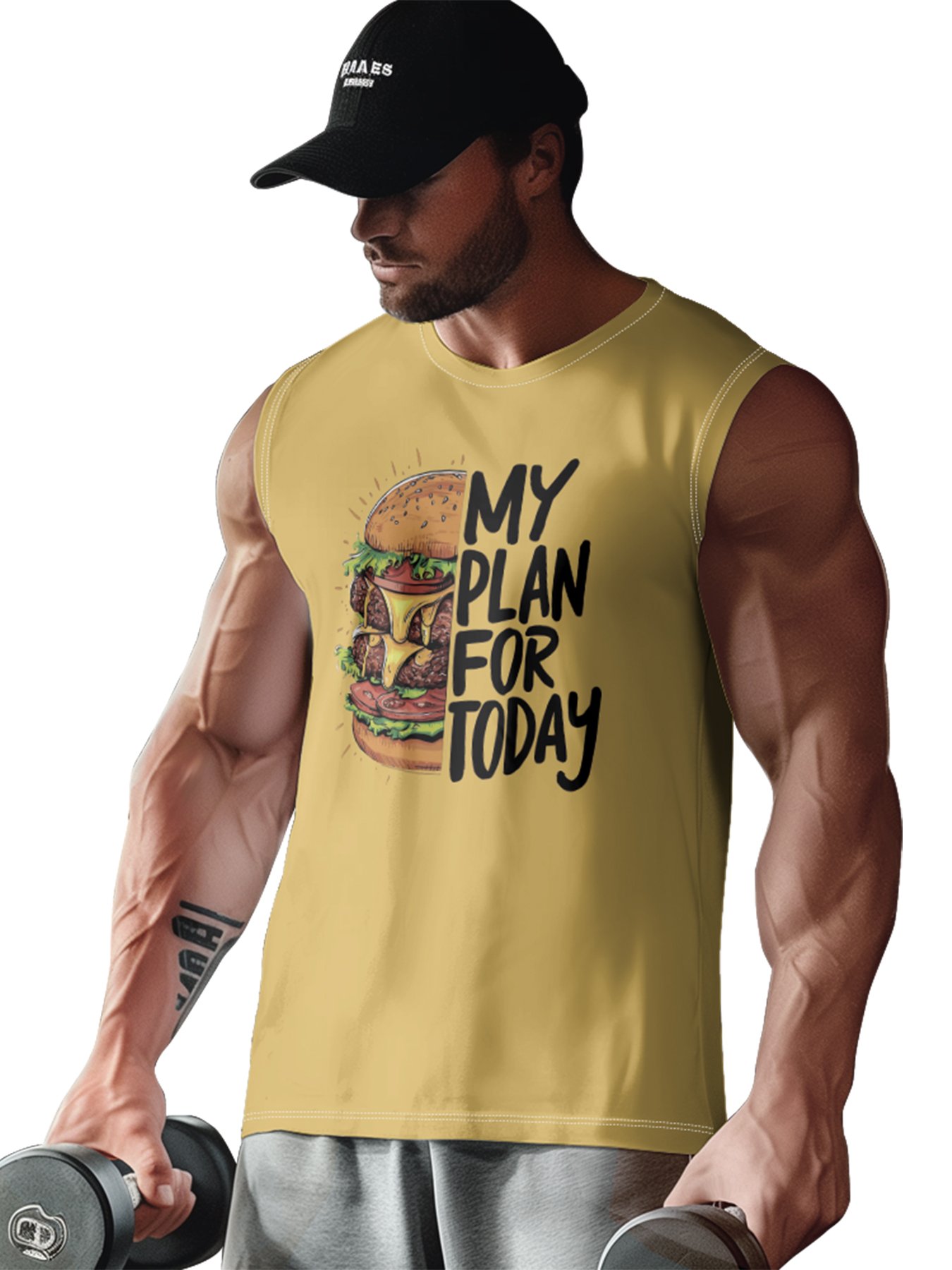 Mens Crewneck Tank Tops Burger Beach Sleeveless Shirt