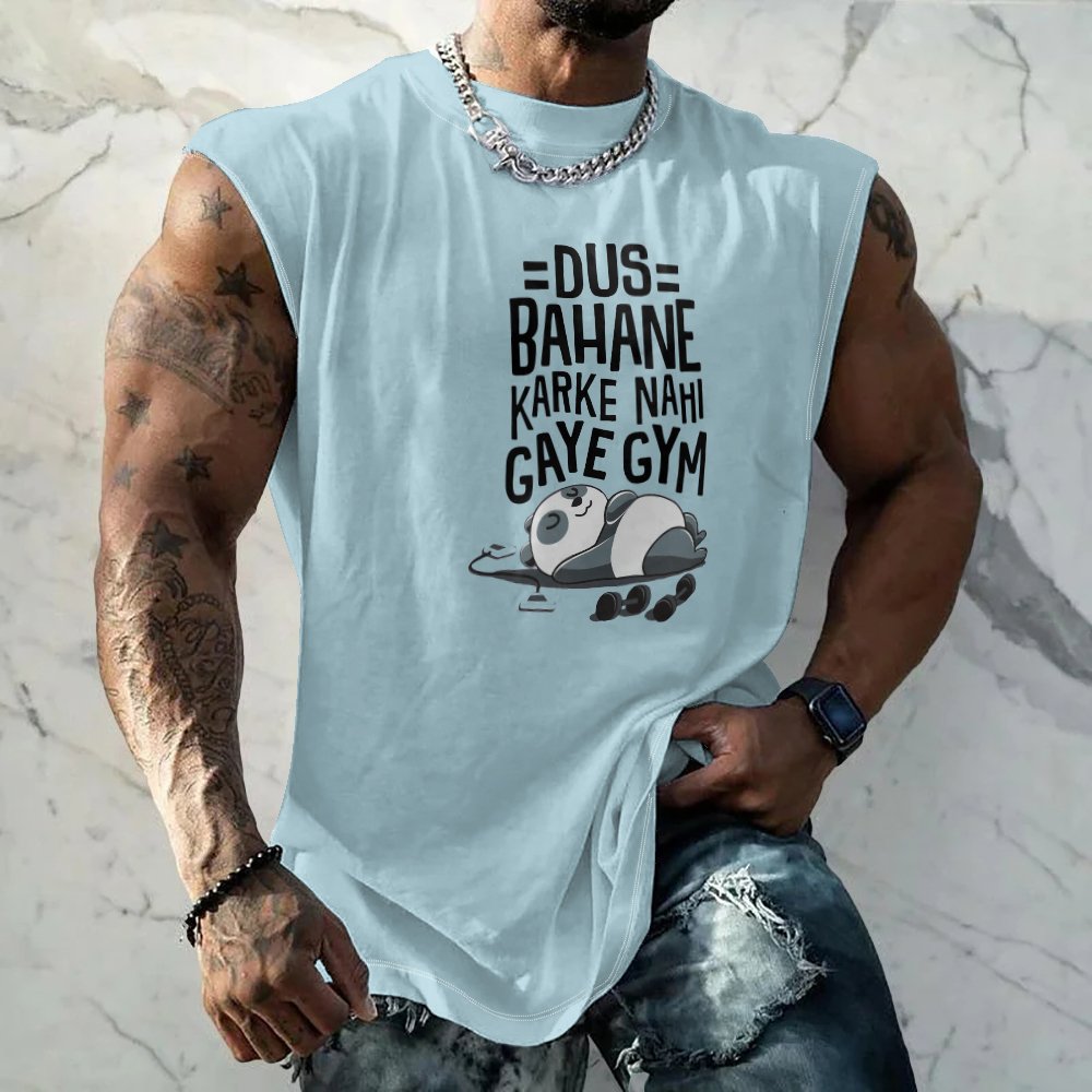 Mens Crewneck Tank Tops Gym Panda Beach Sleeveless Shirt
