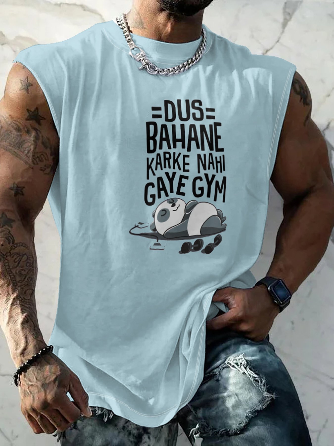 Mens Crewneck Tank Tops Gym Panda Beach Sleeveless Shirt