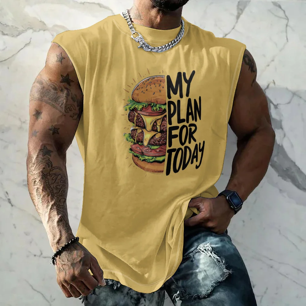 Mens Crewneck Tank Tops Burger Beach Sleeveless Shirt