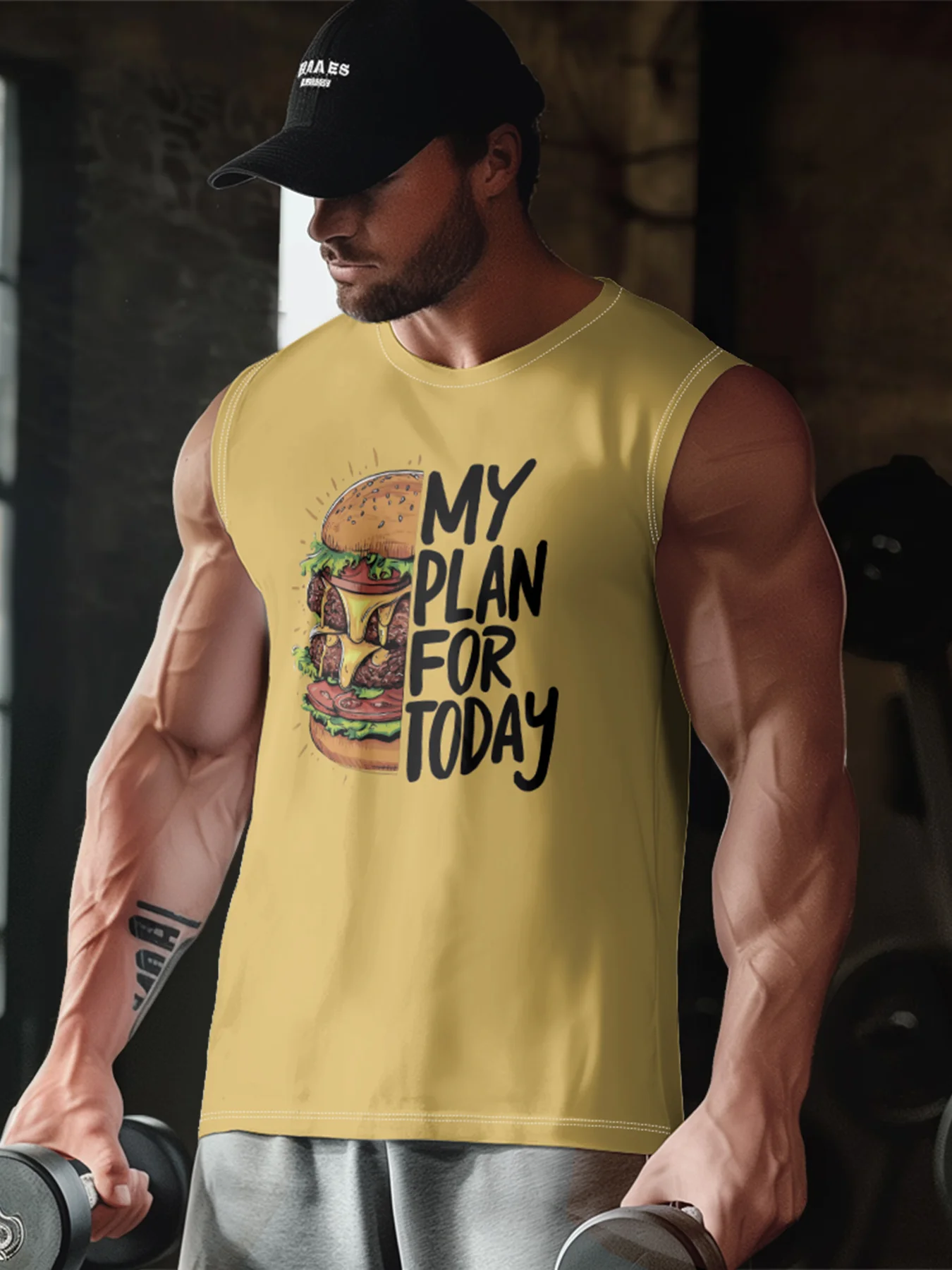 Mens Crewneck Tank Tops Burger Beach Sleeveless Shirt