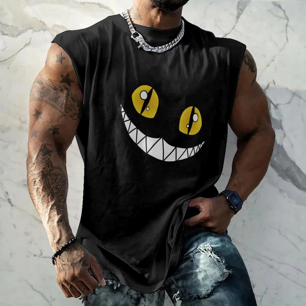 Mens Crewneck Tank Tops Cats Smile Beach Sleeveless Shirt