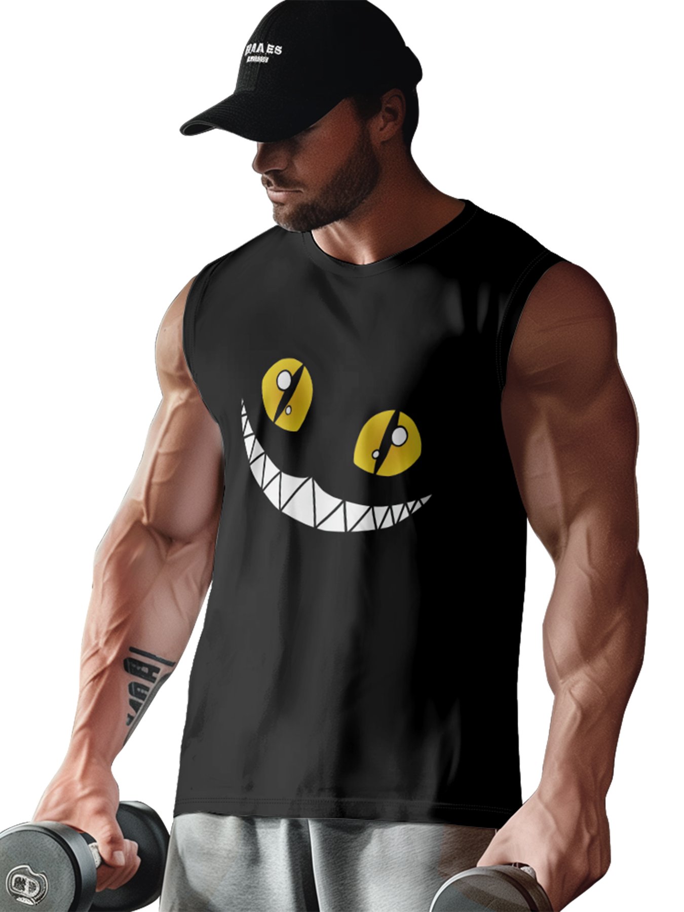 Mens Crewneck Tank Tops Cats Smile Beach Sleeveless Shirt