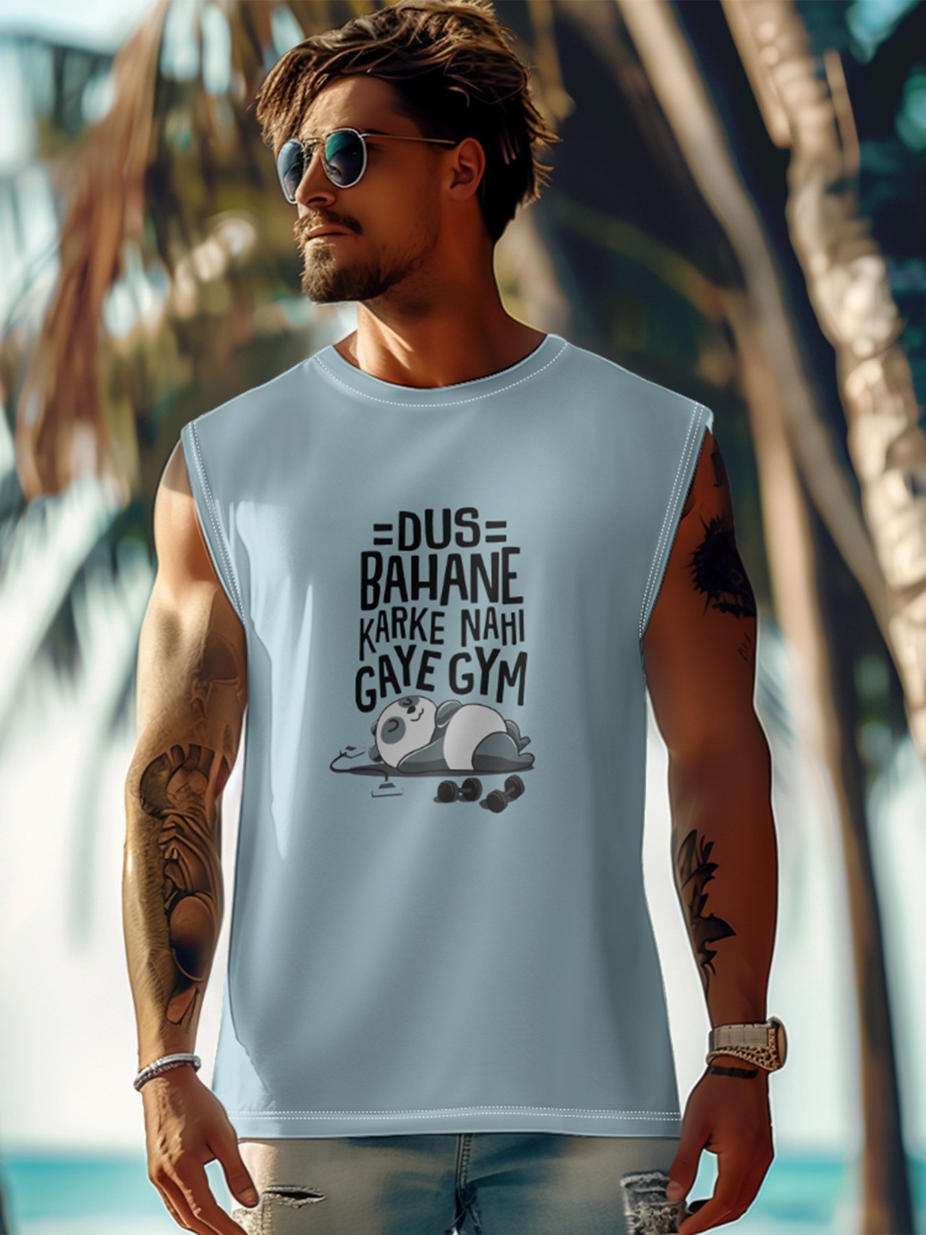 Mens Crewneck Tank Tops Gym Panda Beach Sleeveless Shirt