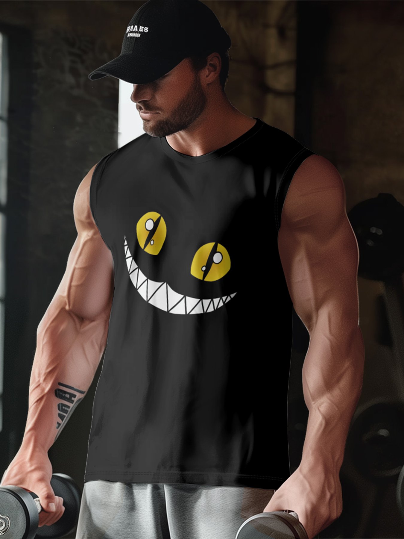 Mens Crewneck Tank Tops Cats Smile Beach Sleeveless Shirt