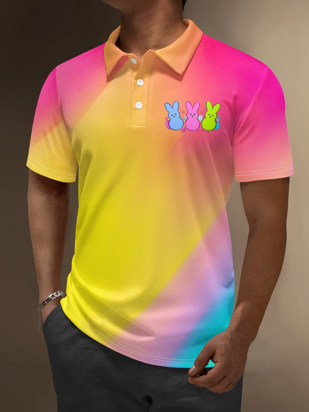 Moisture Wicking Easter Bunny Marshmallow Confection Eggs Golf Polo